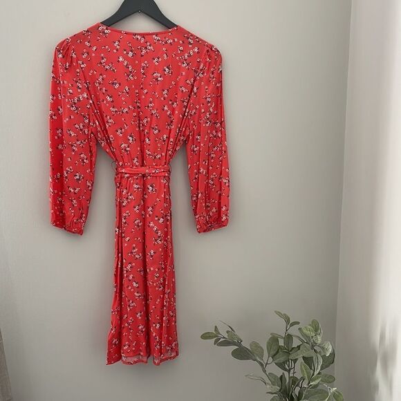 NWT GAP FACTORY BELTED DRESS Size‎ 8 Coral Floral print. Rayon Long Sleeve - Picture 5 of 8